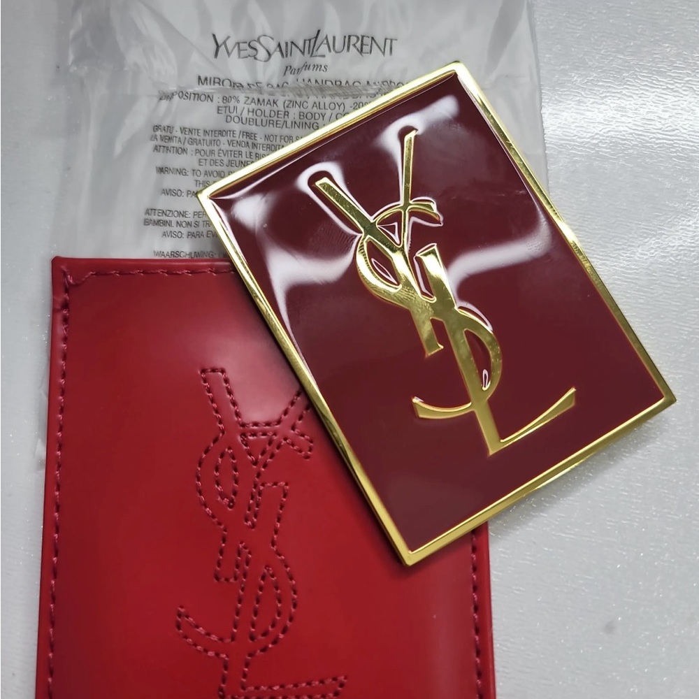Yves Saint Laurent Red and Gold Mirror with Case - Picture 1 of 5